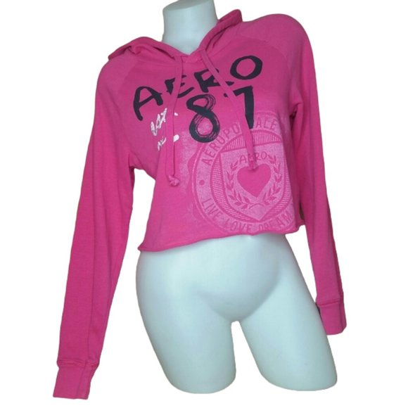 Aeropostale Pink Cropped Hooded Sweatshirt Size S - Picture 1 of 11